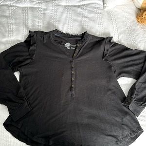 Anthropologie Ruffle Shoulder Henley - Black - 1X